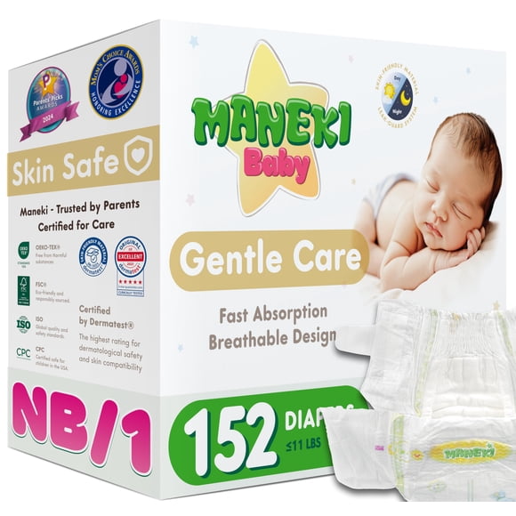 Pañales MANEKI Newborn 152 unidades hipoalergénicos