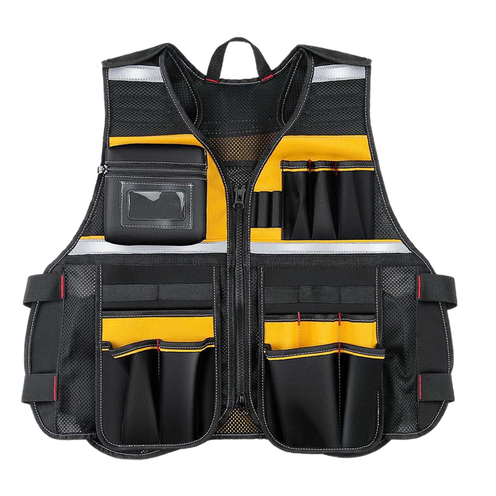 Ioensy - Chaleco De Herramientas Con Múltiples Bolsillos Bolsa De Herramientas Bolsa De Herramientas De Electricista Para Carpintero Amarillo