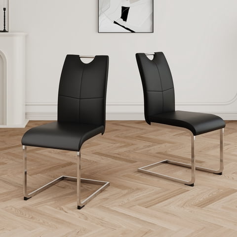 M&Ms - Modern Dining Chairs With Faux Leather Padded Seat Dining Living Room Chairs Upholstered Chair With Chrome Metal Legs Design For Kitchen, Living, Bedroom, Dining Room Side Chairs Set Of 2
