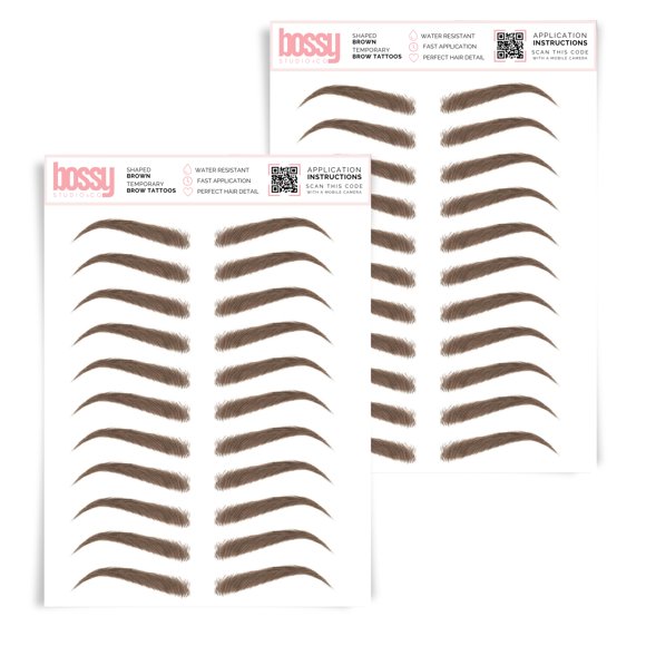 Tatuajes de cejas Brows by Bossy, pack de 2, marrón impermeable
