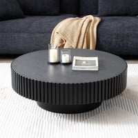 M&Ms - 31.49'' Nesting Round Wood Coffee Table For Apartment, Modern Living Room Coffee Table With Sturdy Pedestal ,Black (Same Sku W876P243950)