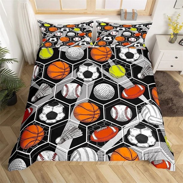 x2244 Bed SheetsTennis Ball Duvet Cover Set Sports Game Themed Bedding Set Twin Size For Kids Teens Adult Tennis Racket Ball Comforter Cover 3-Piece Bedding Set (1 Duvet Cover + 2 Pillow Shams) nj2244