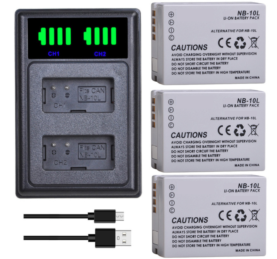 Genérico - 3 Baterías Nb-10L + Cargador Doble Cb-2Lce Alternativo Canon
