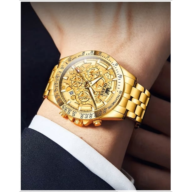 Reloj de Pulsera para Hombre Clásico de Lujo Acero Inoxidable Dorado para uso diario
