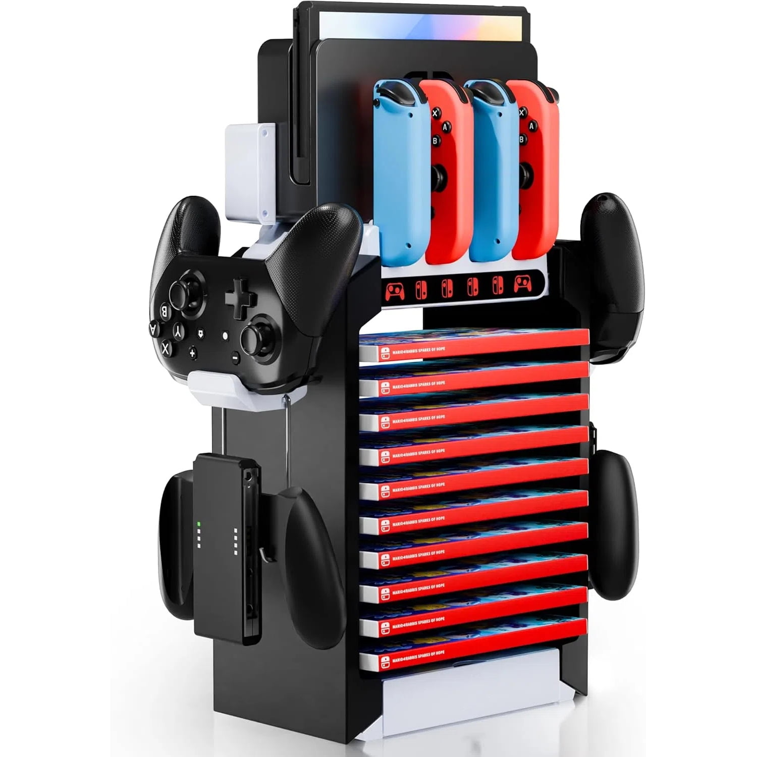 Genérico - Estación Organizadora Con Cargador De Mandos - Soporte De Almacenamiento Multifuncional Compatible Con La Base De Nintendo Switch, Soporte De Mandos, Base De Carga De Joycons-negro Blanco