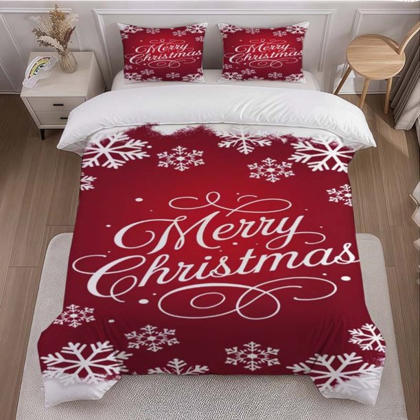 Christmas Card Printed Bedding Set | 1 Duvet Cover and 2 Pillowcases Soft and Comfortable