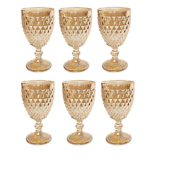 Set de 6 Copas de Vino Diseño Diamante – Dorado Abrillantado