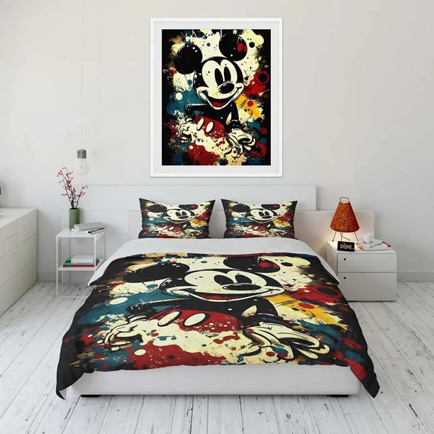 Mickey Duvet Cover Pillow Case, Home Room Bedroom Bedding Queen Double Bed Boy Girl Cute Duvet Cover Gift Bed Sheets
