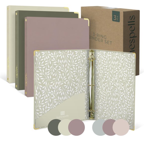 Carpeta de 3 anillas Homespells 2,5 cm, paquete de 3 con bolsillos