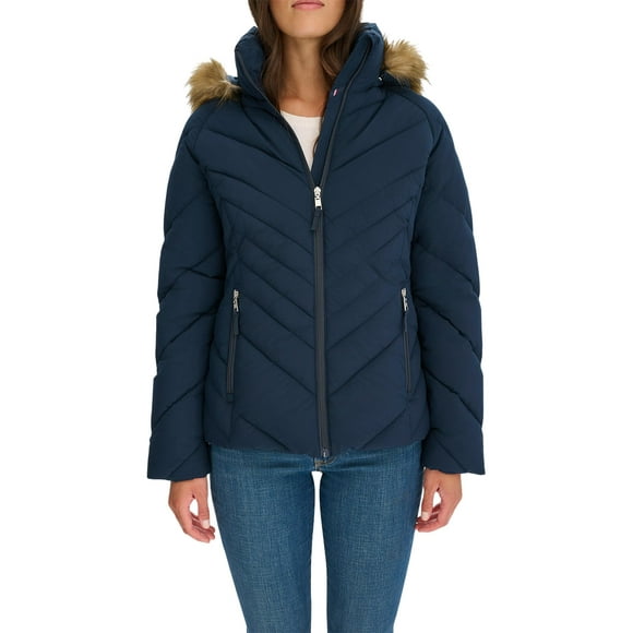 Chaqueta Tommy Hilfiger con ribetes de piel sintética, corta, acolchada, azul marino, XL