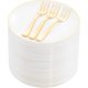 thumbnail image 1 of Platos Postre Festiva 6.3cm 200pcs con Tenedores Dorados BPA Free, 1 of 3