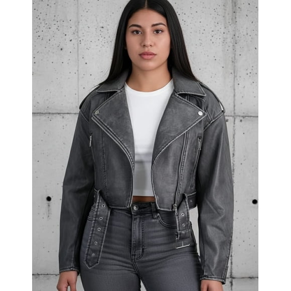 Chaqueta Biker De Ecocuero Gris (Mujer)