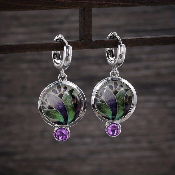 Gorgeous Women's Gemstone Turquoise & Zircon Inlaid Stud Earrings - A Stylish Accessory!