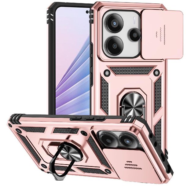 Funda Resistente Anillo Soporte Xiaomi Note 14 4G Privacidad Cámara Montaje Magnético Oro rosa
