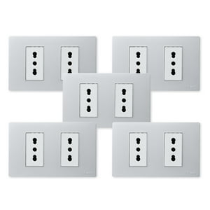 Want - Pack 5 Tomacorriente Doble Metálico 16A - Gris Blanco