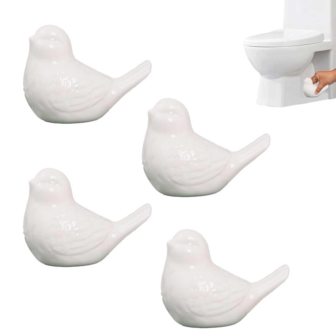 Genérico - Tapones Para Inodoro 4 Unidades Diseño De Pájaros Porcelana Color Blanco