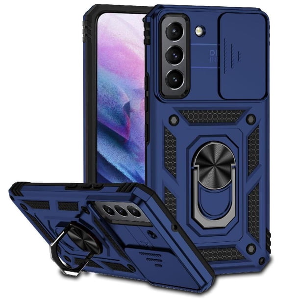 Funda Resistente Anillo Soporte Samsung Galaxy S22 Privacidad Cámara Montaje Magnético Azul