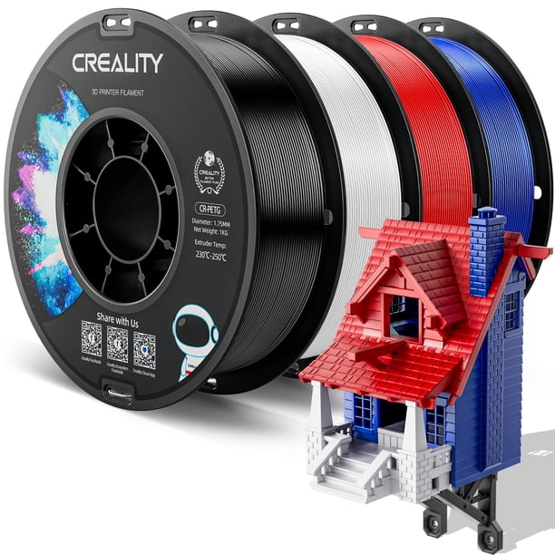 Filamento para impresora 3D Creality PETG de 1,75 mm, 4 kg, negro+blanco+rojo+azul