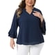 thumbnail image 1 of Agnes Orinda Blusas Elegantes de Talla Grande para Mujeres con Mangas Acampanadas 3/4, Camisas de Trabajo de Chifón de Doble Capa 2X Azul Marino, 1 of 6