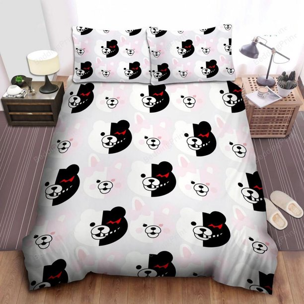 Danganronpa Momokawa & Momomi cute head pattern feather duvet cover bedding set3-Piece Bedding Set (1 Duvet Cover + 2 Pillow Shams)