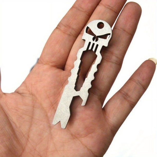 1pc, Multifunctional Bottle Opener, Stainless Steel Skull Head Bottle Opener, Horror Can Opener Keychain Pendant, Screwdriver, For Beer, Juice Opening, Kitchen Gadgets, Kitchen Stuff, Kitchen Accessor