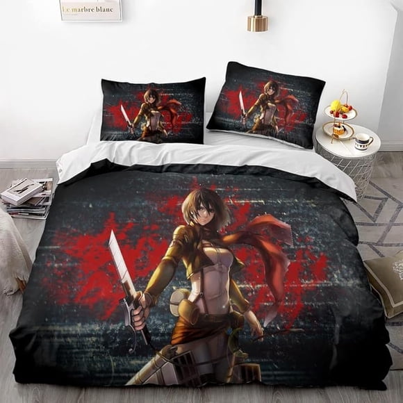 Invad-e on Tita-n Eren Levy-i Anime Soft-t 3D Printe -- d Duvet Co-ver Bedding- Set with -Co-mfort-er Cover