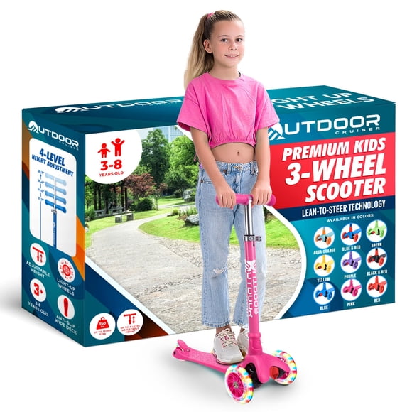 Patinete para niños Outdoor Cruiser de 3 ruedas con inclinarse para conducir, color rosa
