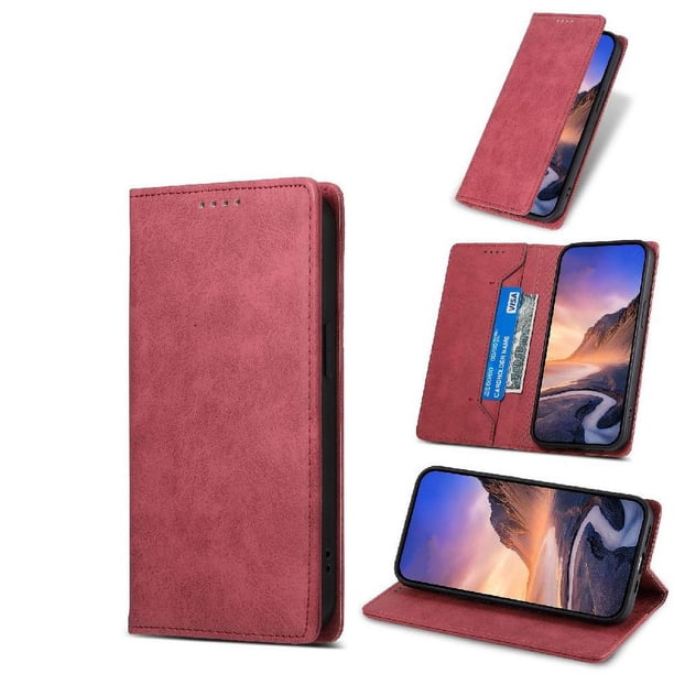 Funda tipo cartera con bloqueo RFID para Xiaomi 15 Ultra Con tapa abatible, portatarjetas, cierre magnético, TPU y soporte Rojo