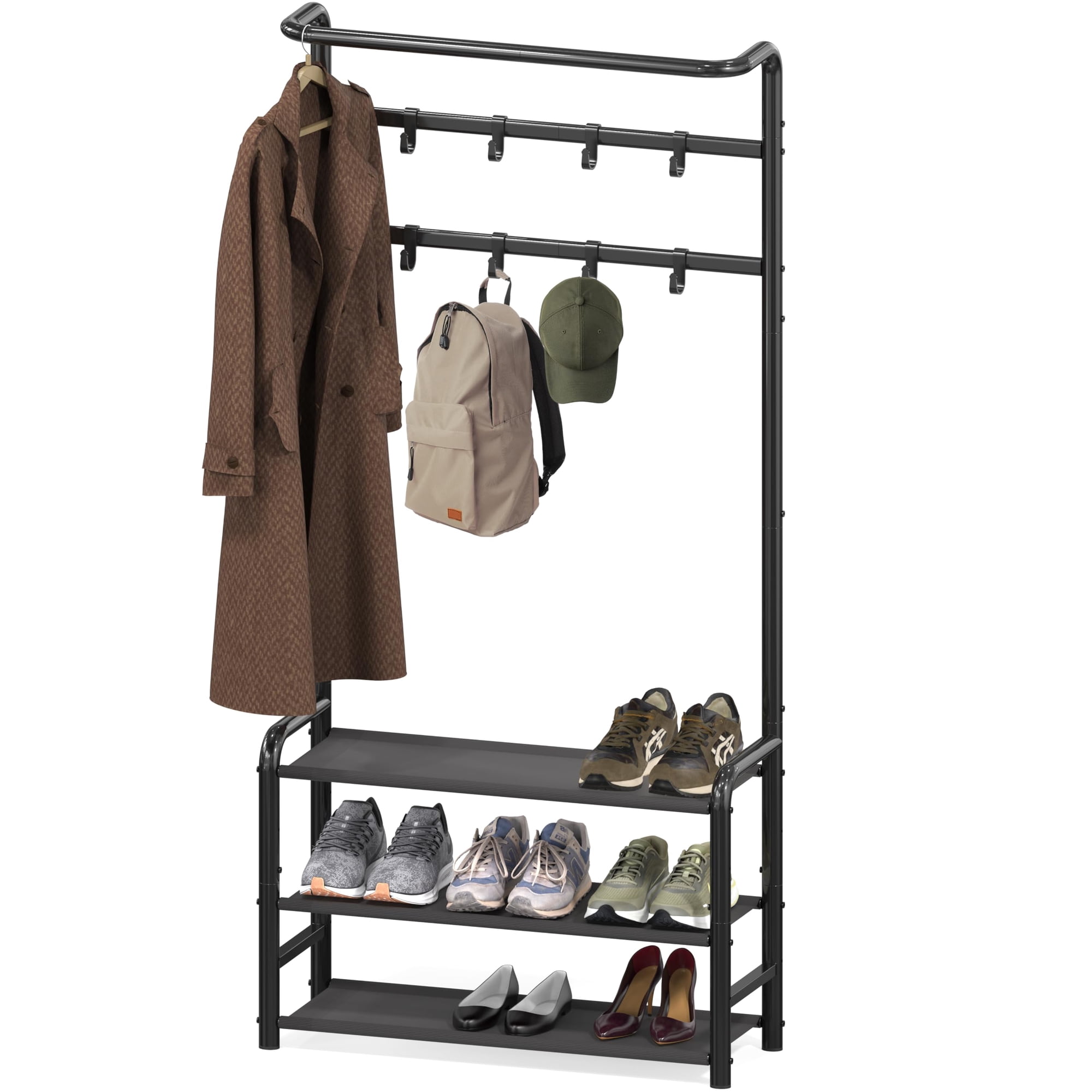 Simple Houseware - Perchero Sencillo Para El Hogar Con Estante De Almacenamiento De Metal Negro