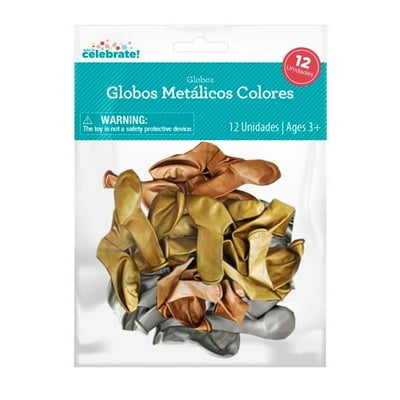 Set 12 Globos Metálizados 3 Colores (Gold-Champagne-Silver), Color Surtido 1 Un  Way To Celebrate
