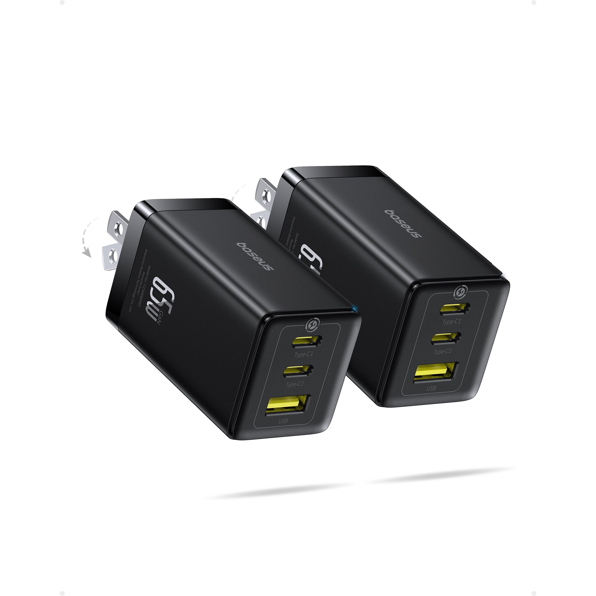 Baseus - Cargador 2 Pack De 65 W Usb C Pps De 3 Puertos Para Macbook Ipad