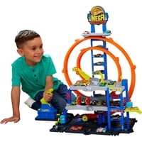 Set De Atletismo Para Coches De Juguete Hot Wheels Mega Loop Garage Con Coche Y Helicóptero