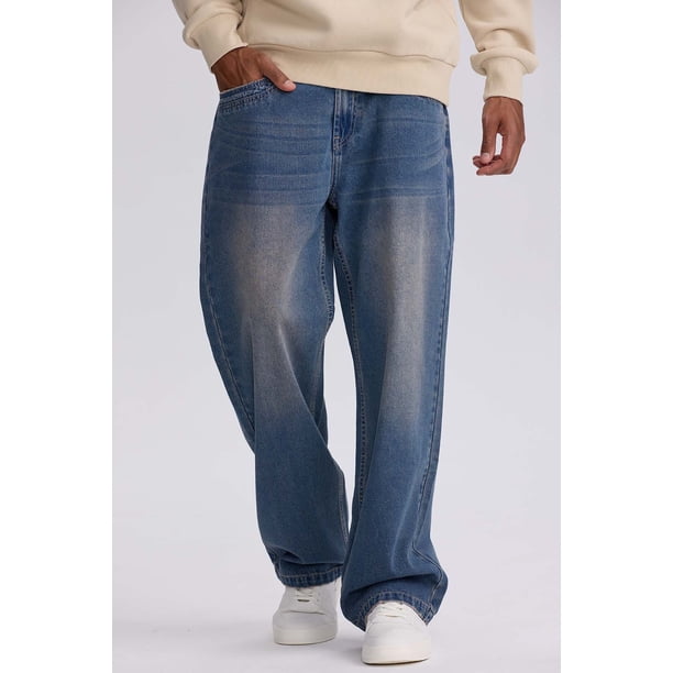 Jeans Hombre Wide Leg Retro Azul Claro