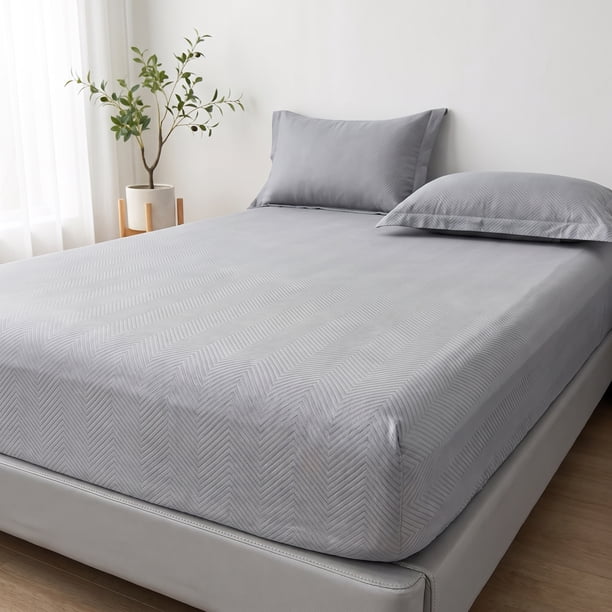 Sábana Ajustable, Sábanas de Cama de Poliéster con Ondas para Máxima Comodidad y Durabilidad en Cualquier Configuración de Dormitorio Gris Claro 78.0x79.9 pulgadas