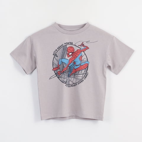 Polera Manga Corta Niño Gris Personaje Spiderman Marvel