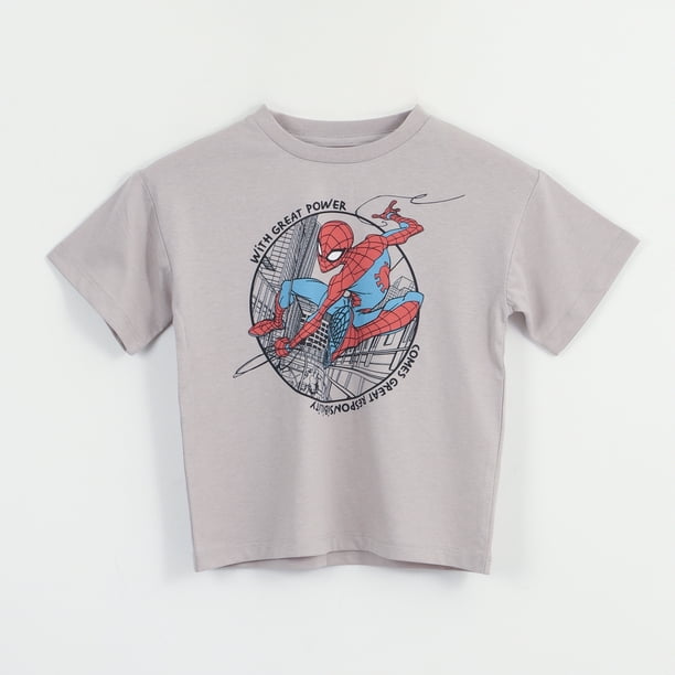 Polera Manga Corta Niño Gris City Spiderman Marvel