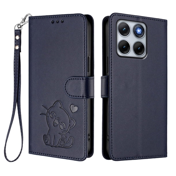 Motorola Edge 70 Fusion Funda Billetera con Estampado de Gato, Azul