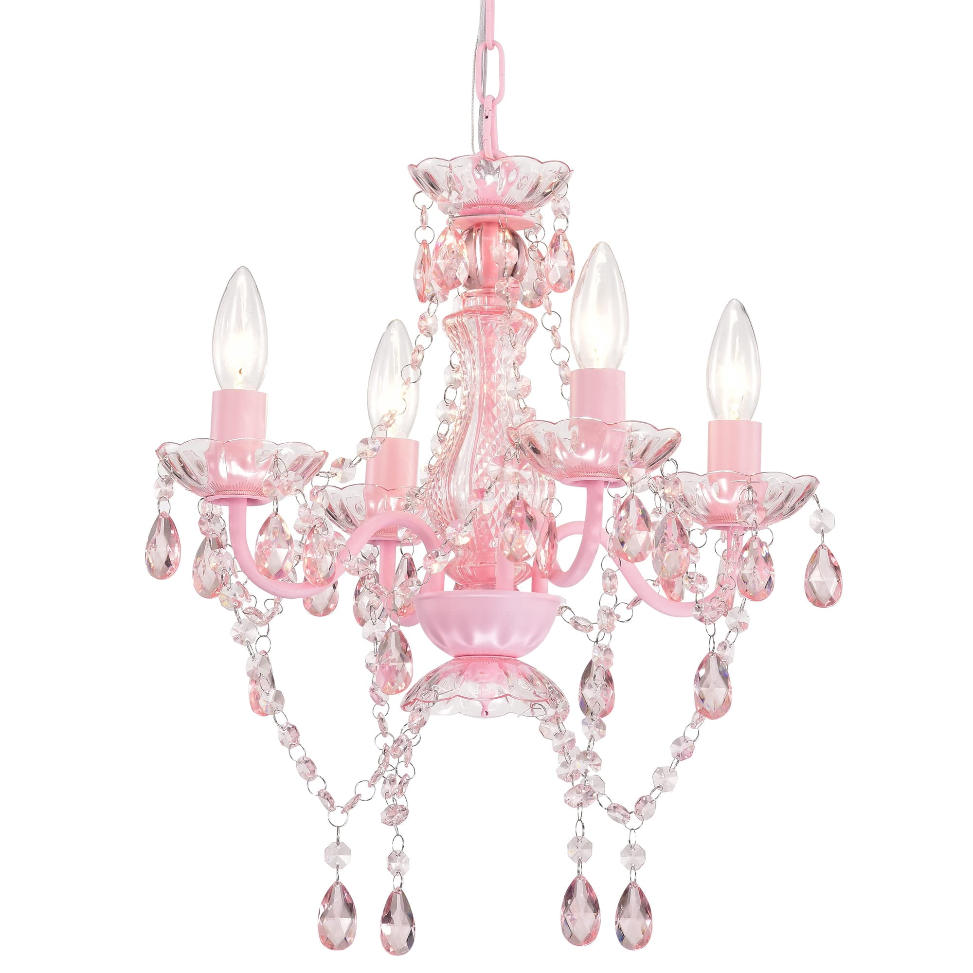 Lámpara Lalula Mini Con Cristales Acrílicos, Color Rosa, 4 Luces
