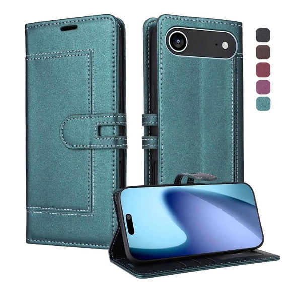 Premium Wallet Case for iPhone 17 Air with Card Slots & Kickstand, Flip Cover Green