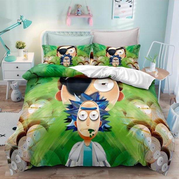 Cartoon Duvet Cover SetAnime Bedding SetRic-k 3-Piece Comforter and Morty Cover Set for Teens Boys Girls