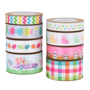 Magideal - 8 Uds 40 Yardas Huevos De De Pascua Cinta Impresa, Dos Cara Para , Envoltorio , Manualidades De San Valentín Lazos Para El P