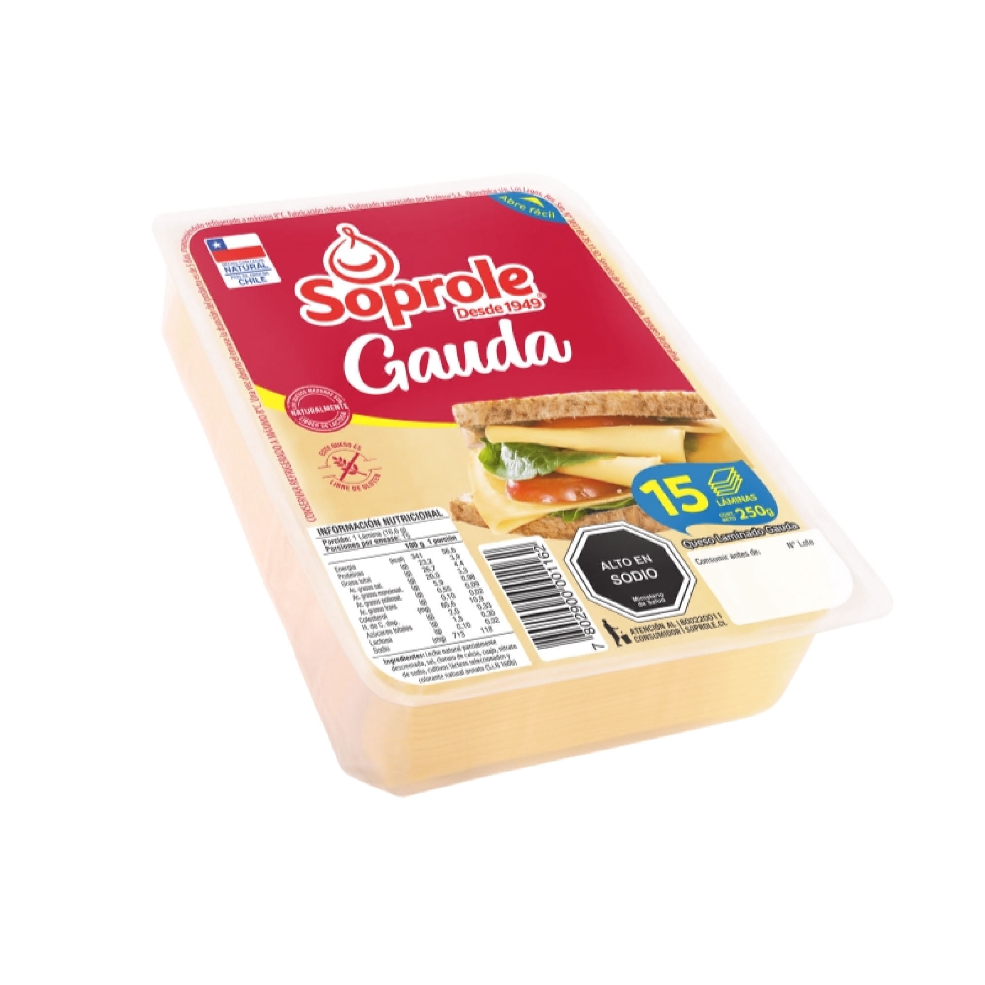 Queso Gauda Laminado 250 g Soprole