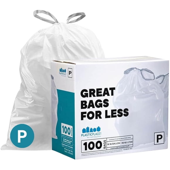 Bolsas de basura Plasticplace, ajuste personalizado, código humano simple P 13-16 galones
