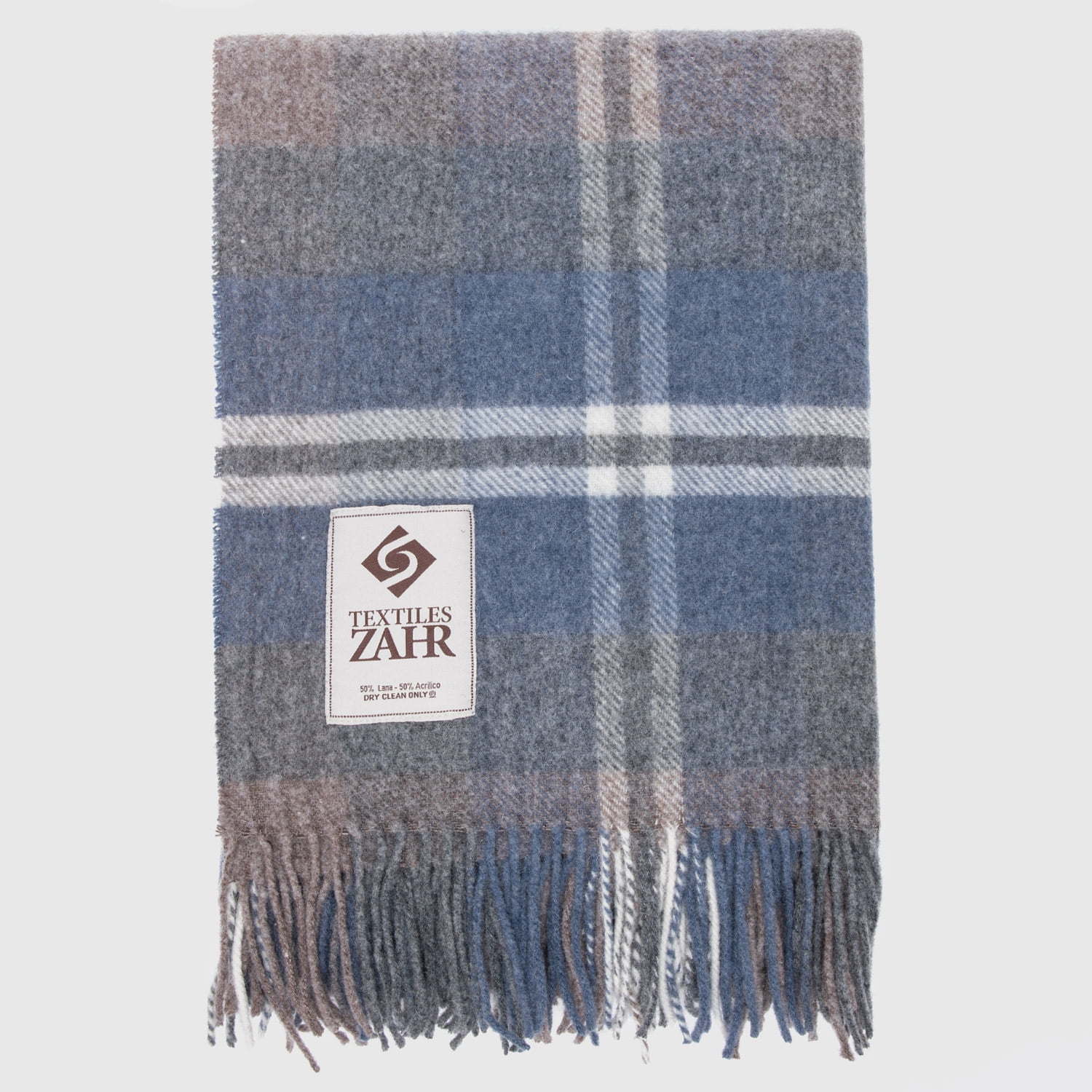 Zahr - Manta Tipo Chalón De Lana Azul