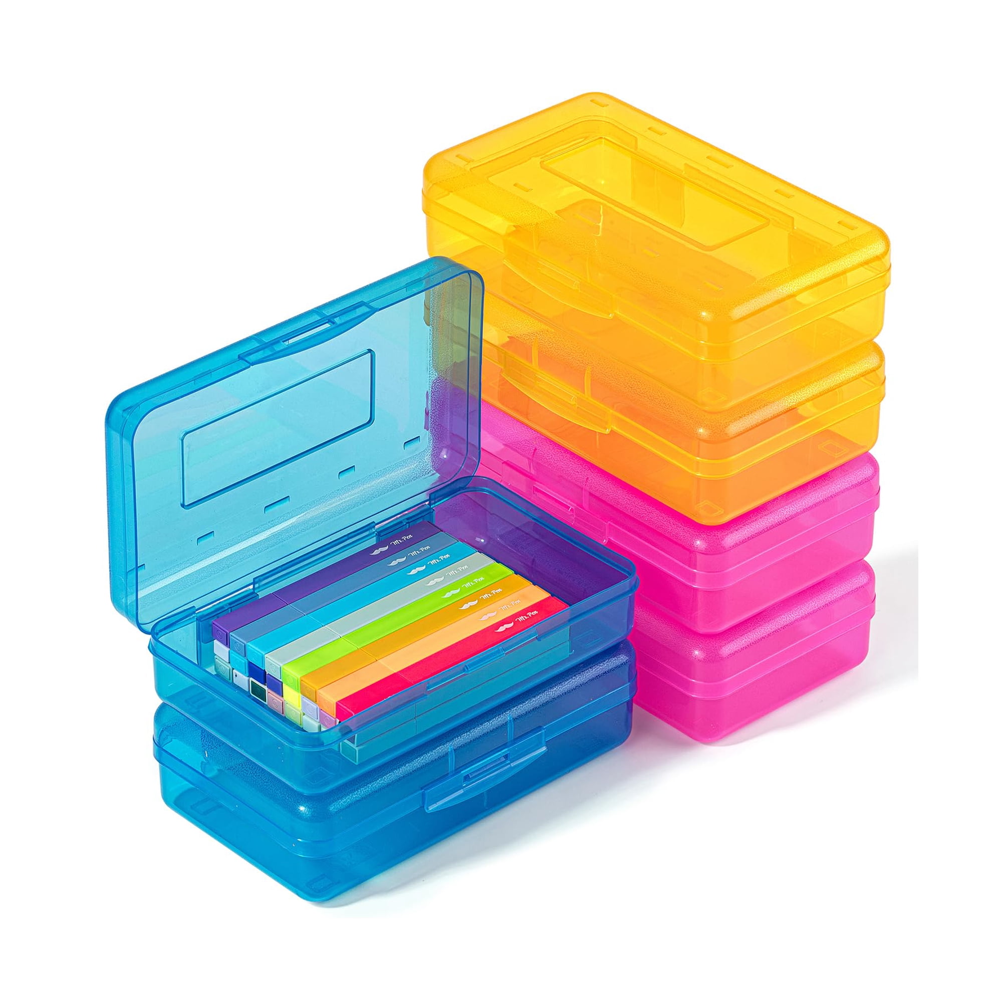 Cajas De Lápices Mr. Pen De Plástico Transparente, Paquete De 6 Unidades, Azul/amarillo/rosa