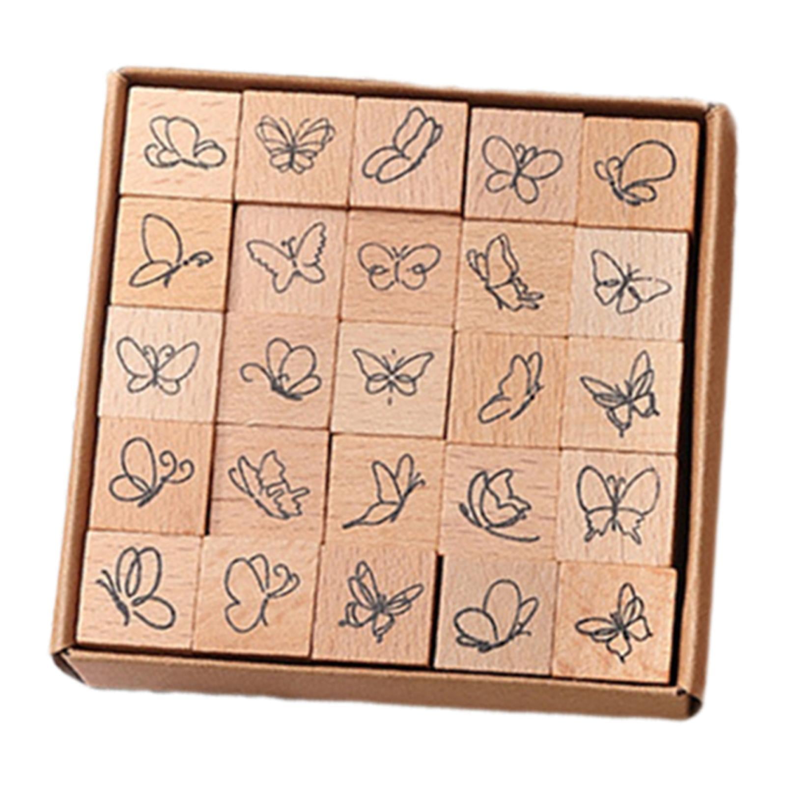 Bothyi - 25x Mini Sellos Manualidades Sellos De Madera De Bricolaje Para Pintar Diario De Diario Feliz Planificador Mariposa