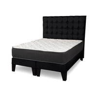 M Sole - Cama King Size Completa Base Americana + Colchón De Resortes + Respaldo Cuadros Negro