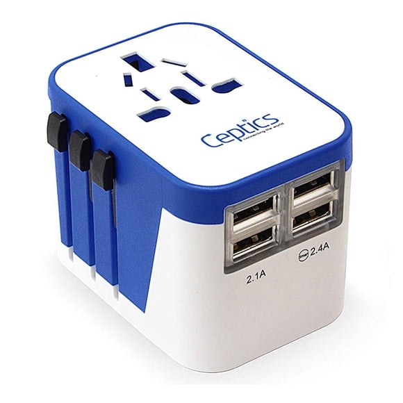 Adaptador de viaje Ceptics Universal World Power con 4 puertos USB