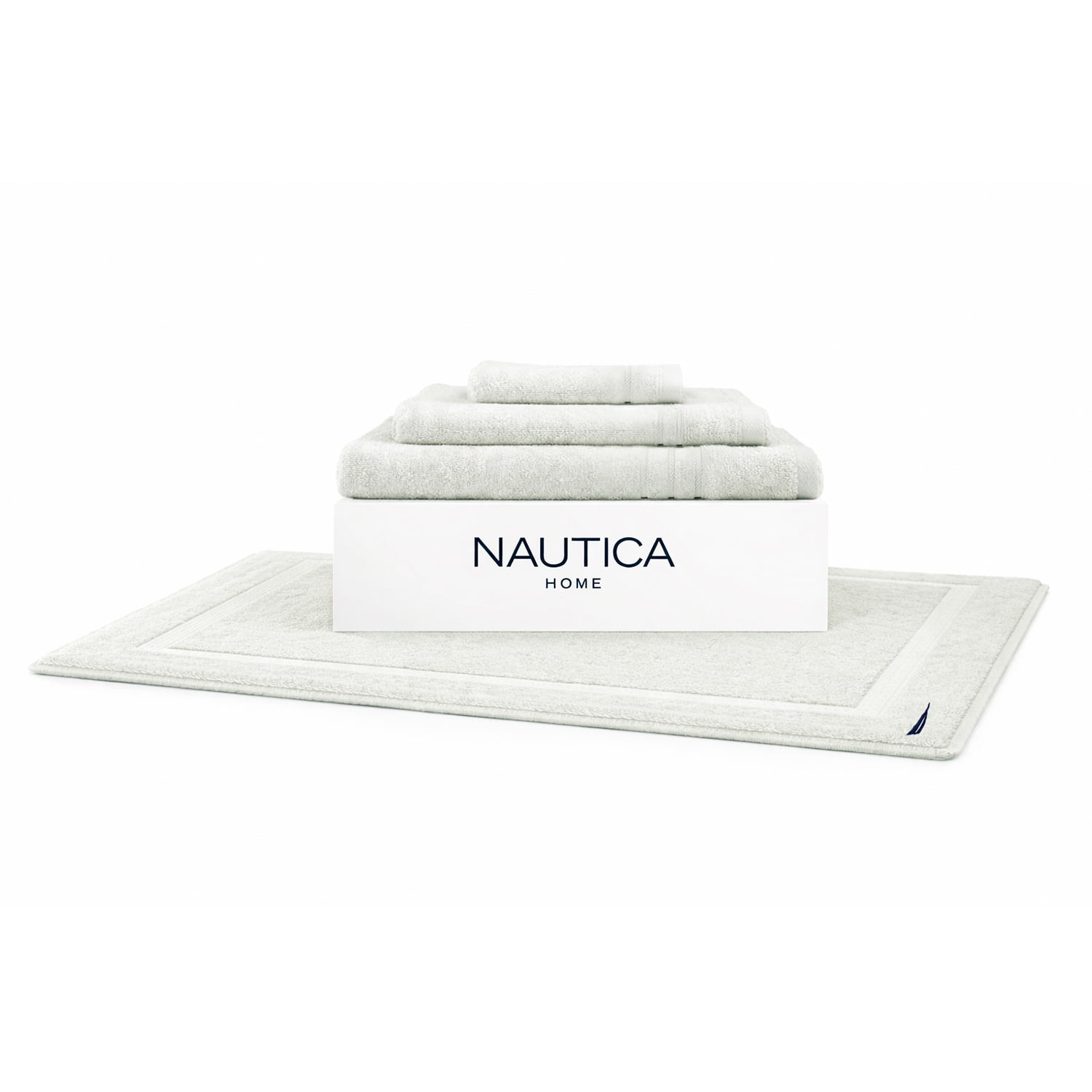 Set 4 Toallas Nautica Signature Cara+mano+cuerpo+piso 100% Algodón Gris Claro