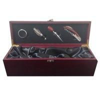 Importclick - Caja De Madera Barnizada Con 4 Accesorios Metálicos De Vino